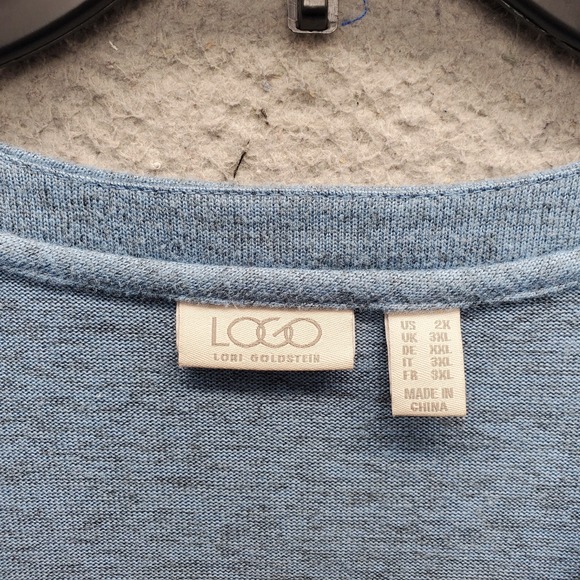 LOGO by Lori Goldstein Cardigan Sweater Womens 2X Blue Asymmetrical Hem V-Neck - Picture 5 of 9